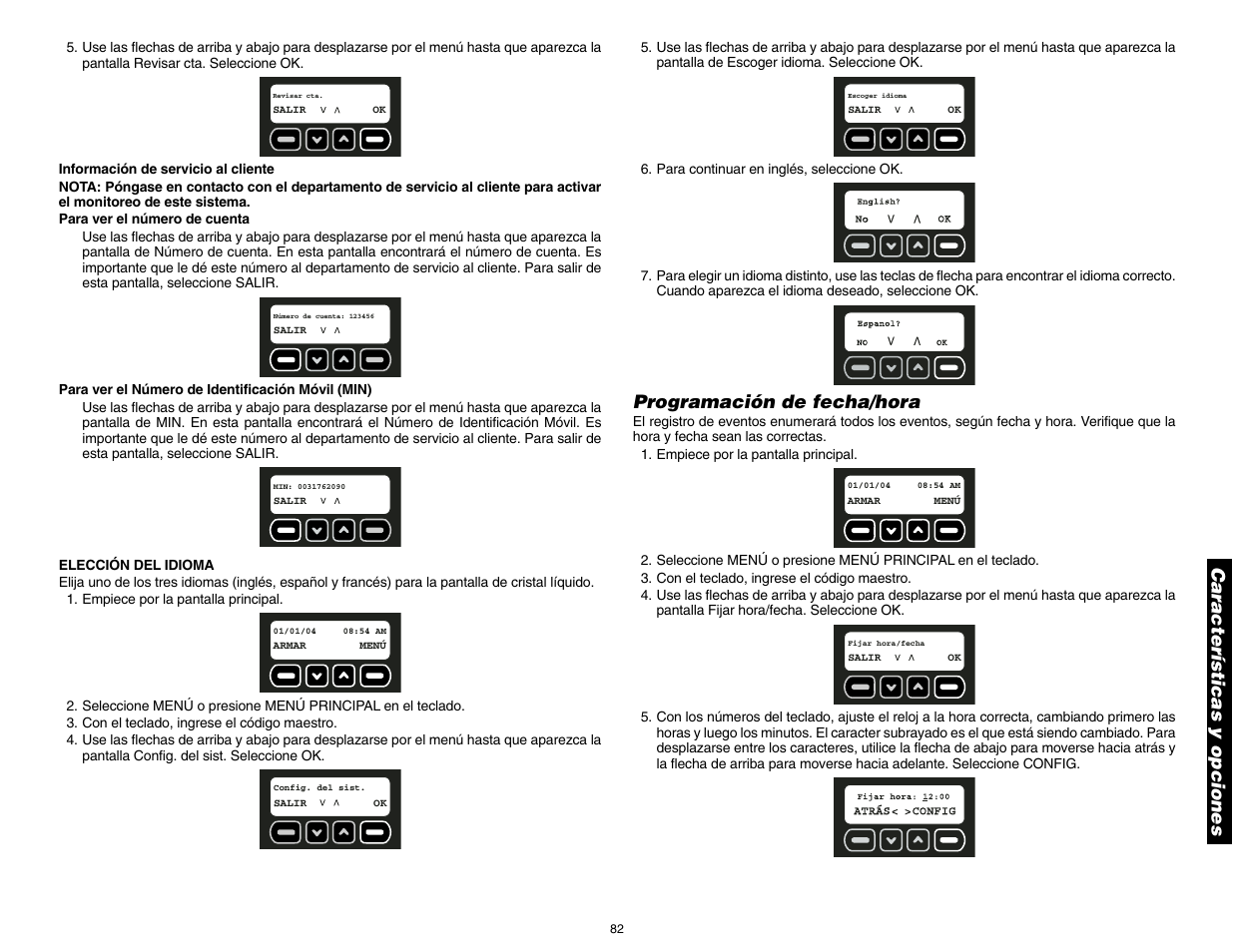 Programación de fecha/hora, Características y opciones | DeWalt DS100 User Manual | Page 89 / 104