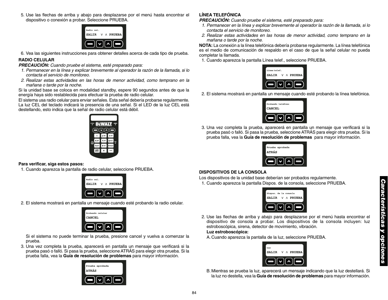 Características y opciones | DeWalt DS100 User Manual | Page 91 / 104