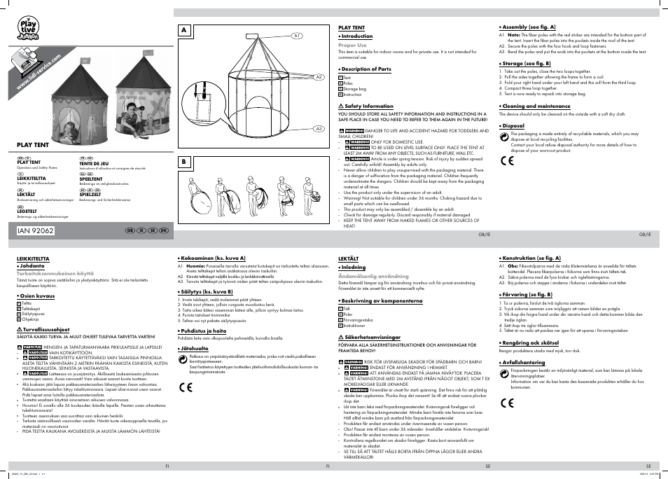 Playtive Play Tent User Manual | 2 pages