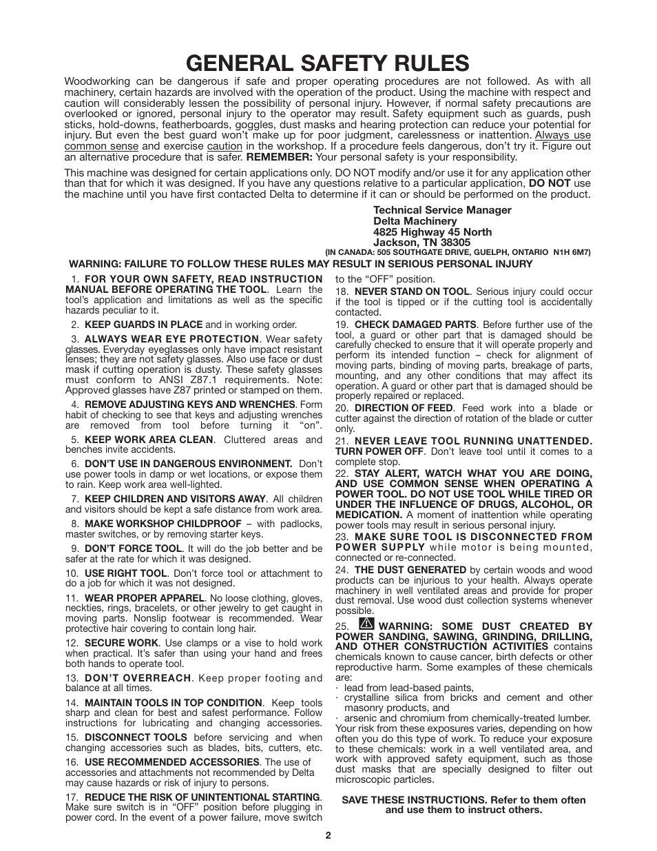 General safety rules | Delta 36-255 User Manual | Page 2 / 21