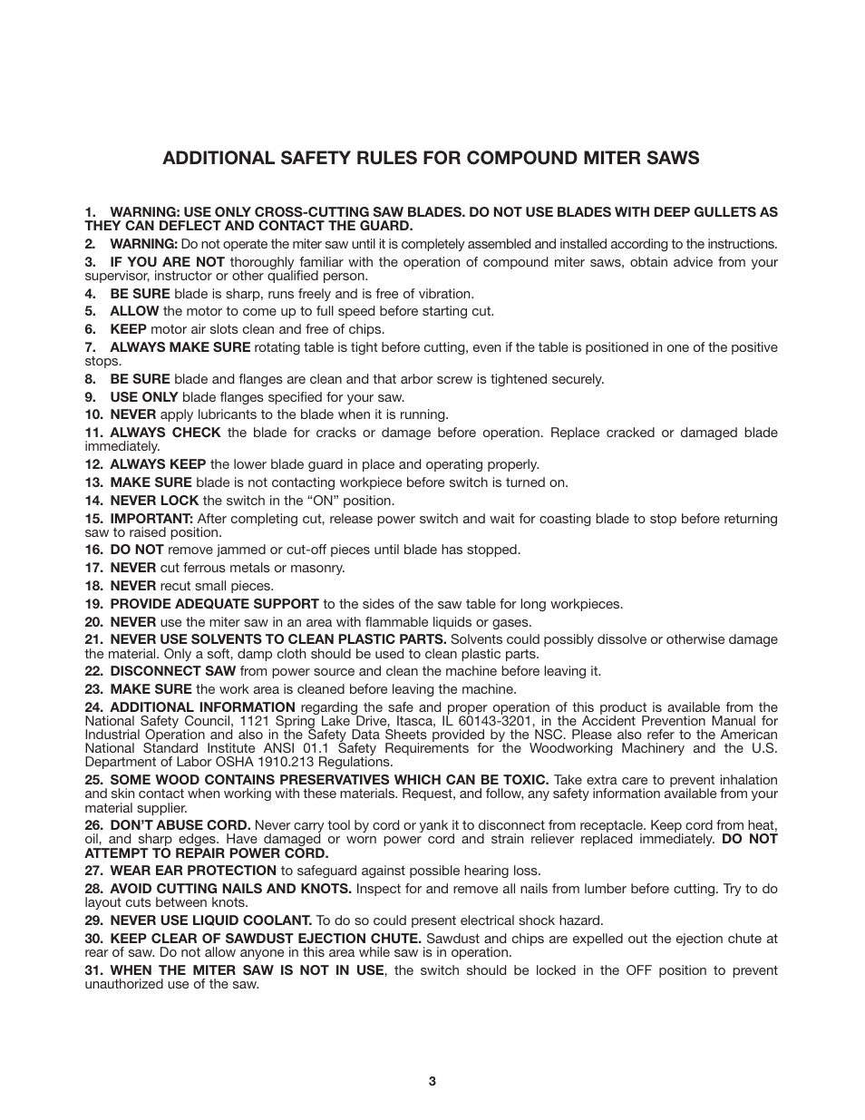 Additional safety rules for compound miter saws | Delta 36-255 User Manual | Page 3 / 21