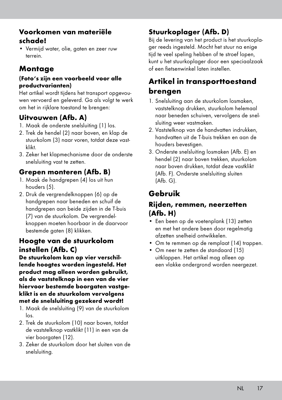 Montage, Artikel in transporttoestand brengen, Gebruik | Playtive Aluminium Scooter User Manual | Page 17 / 24