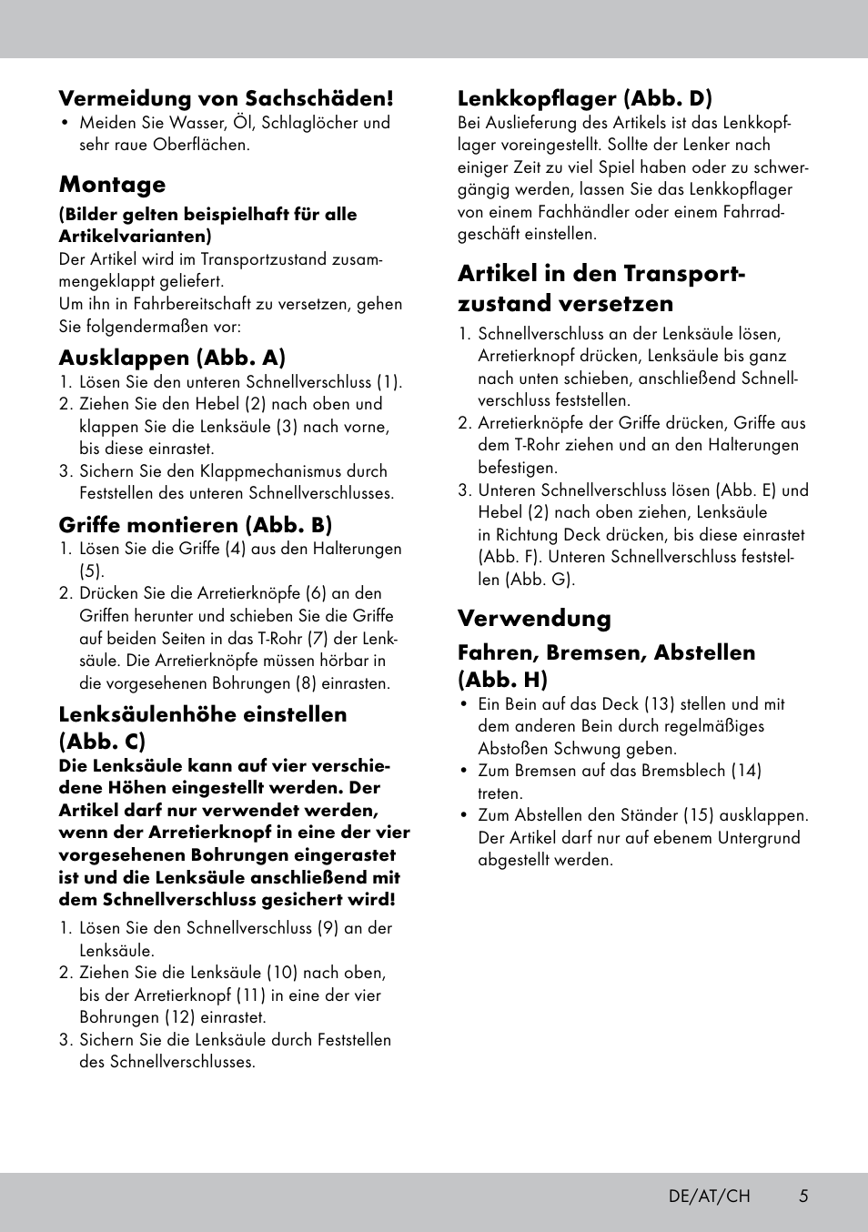 Montage, Artikel in den transport- zustand versetzen, Verwendung | Playtive Aluminium Scooter User Manual | Page 5 / 24