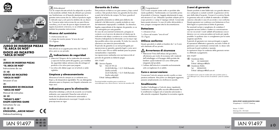 Playtive NOAH‘S ARK SHAPE SORTING GAME User Manual | 2 pages