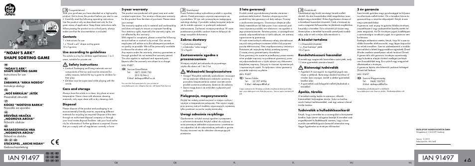 Playtive NOAH‘S ARK SHAPE SORTING GAME User Manual | 2 pages