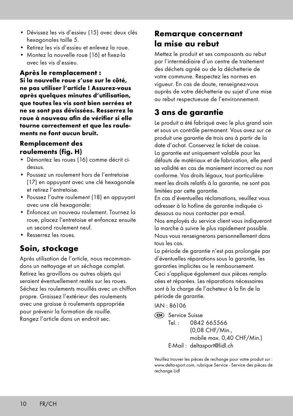 Remarque concernant la mise au rebut, 3 ans de garantie, Soin, stockage | Playtive Scooter User Manual | Page 10 / 20