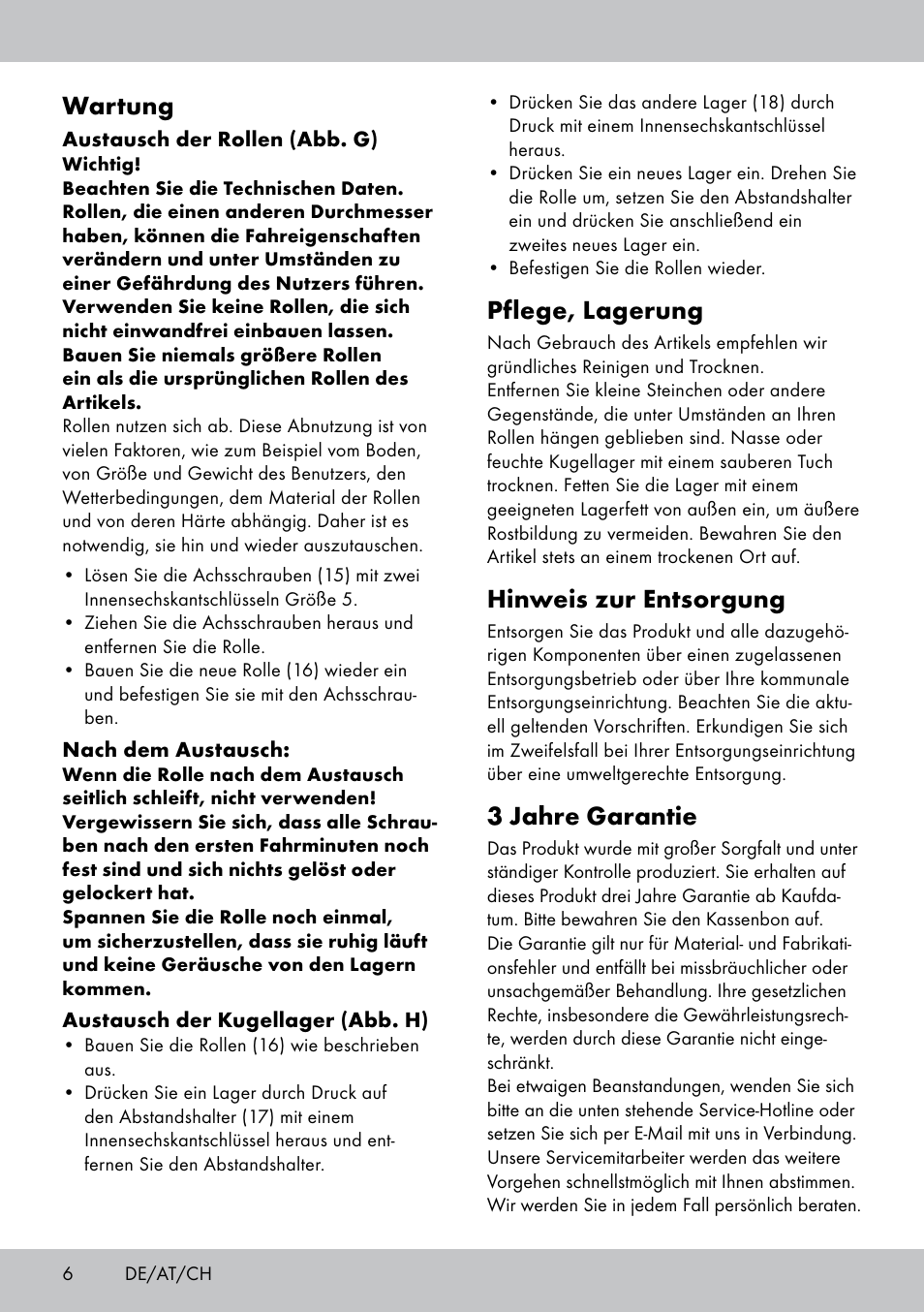 Pflege, lagerung, Hinweis zur entsorgung, 3 jahre garantie | Wartung | Playtive Scooter User Manual | Page 6 / 20