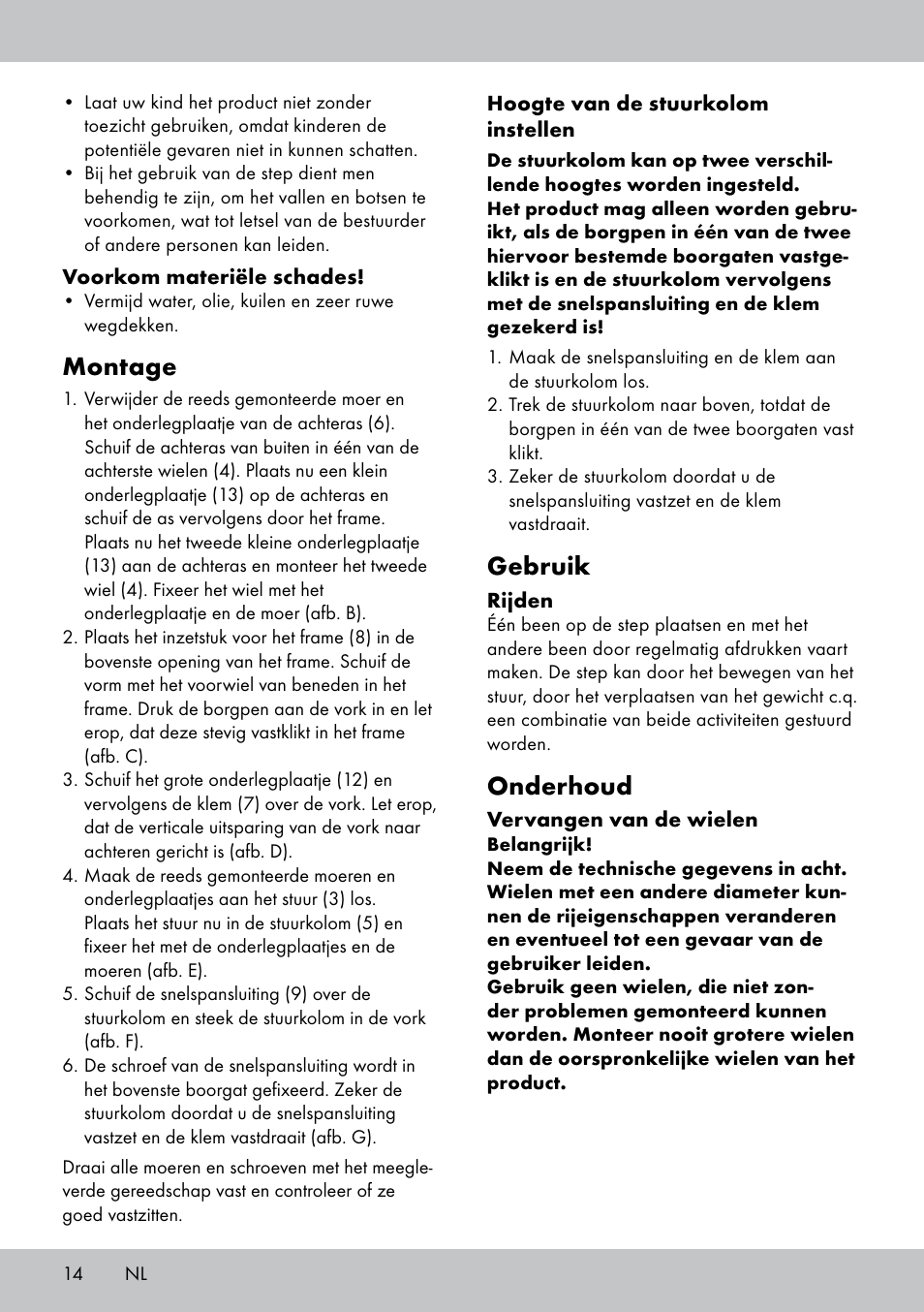 Montage, Gebruik, Onderhoud | Playtive Tri Scooter User Manual | Page 14 / 20