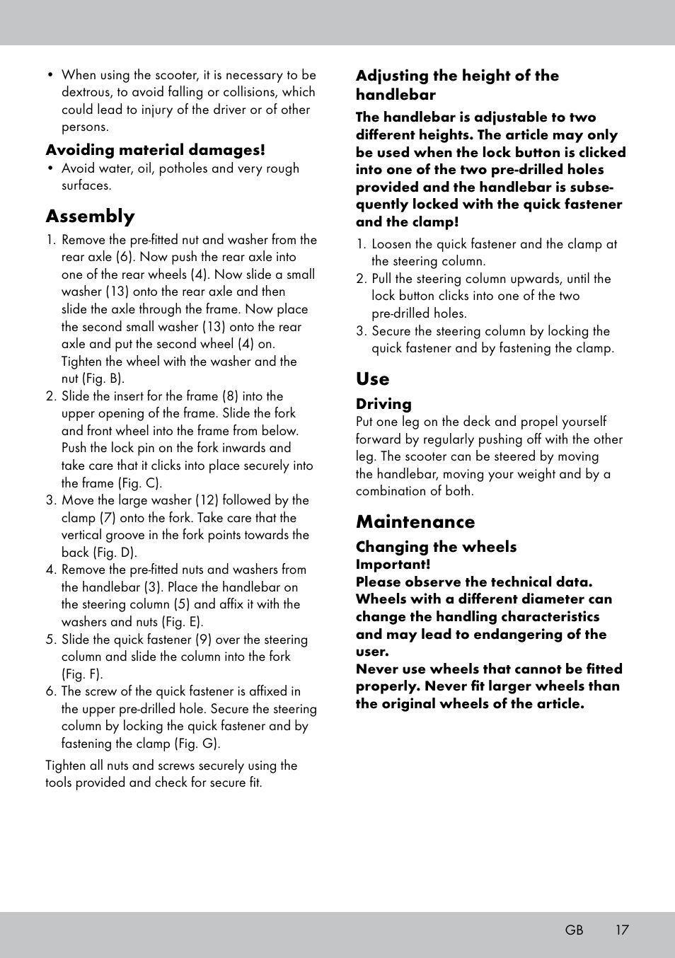 Assembly, Maintenance | Playtive Tri Scooter User Manual | Page 17 / 20