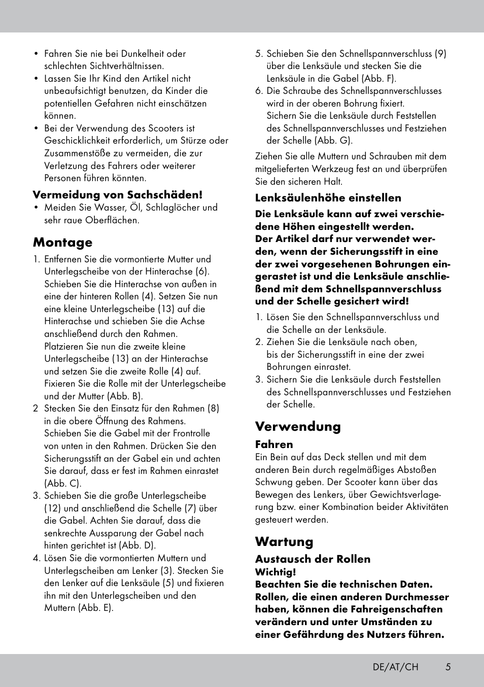 Montage, Verwendung, Wartung | Playtive Tri Scooter User Manual | Page 5 / 20