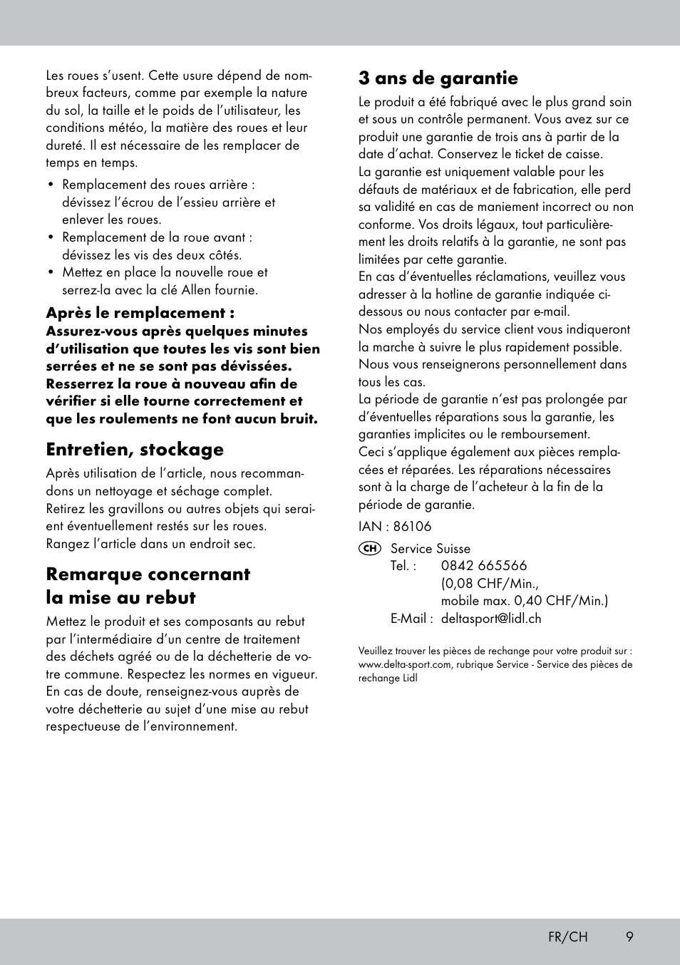 3 ans de garantie, Entretien, stockage, Remarque concernant la mise au rebut | Playtive Tri Scooter User Manual | Page 9 / 20