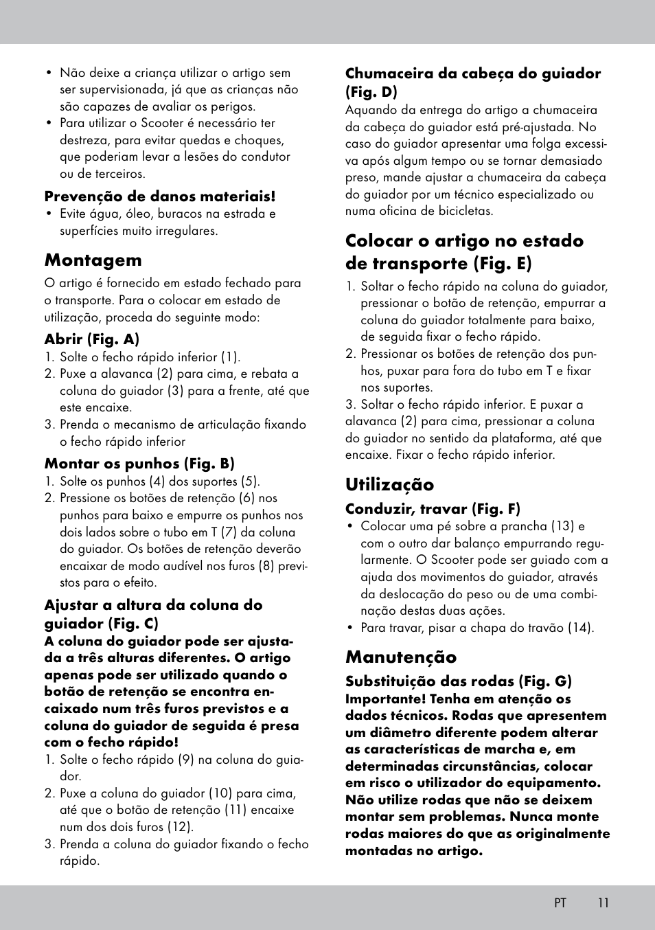 Montagem, Colocar o artigo no estado de transporte (fig. e), Utilização | Manutenção | Playtive Scooter User Manual | Page 11 / 20