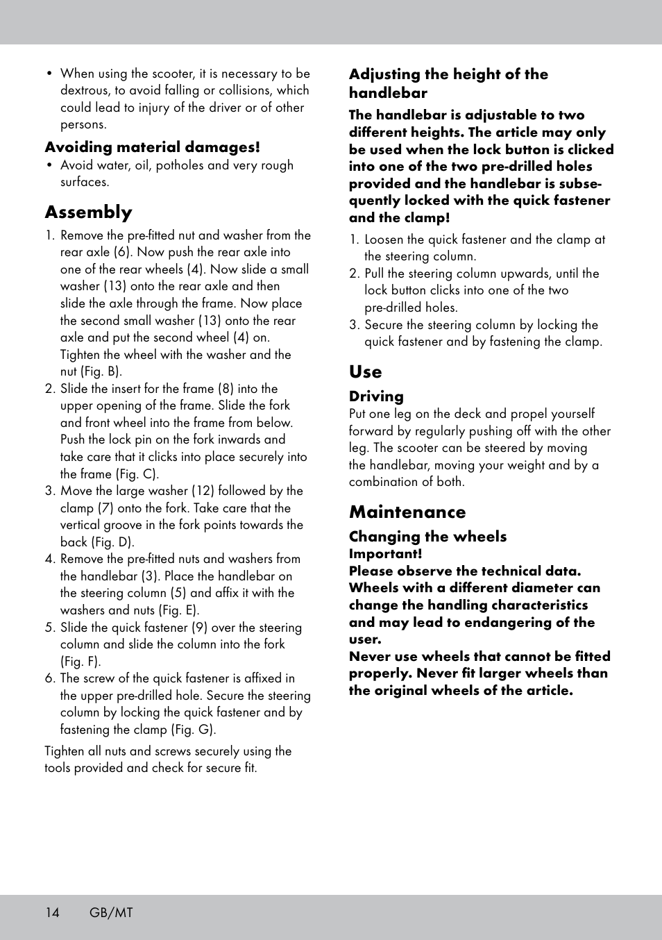 Assembly, Maintenance | Playtive Tri Scooter User Manual | Page 14 / 20