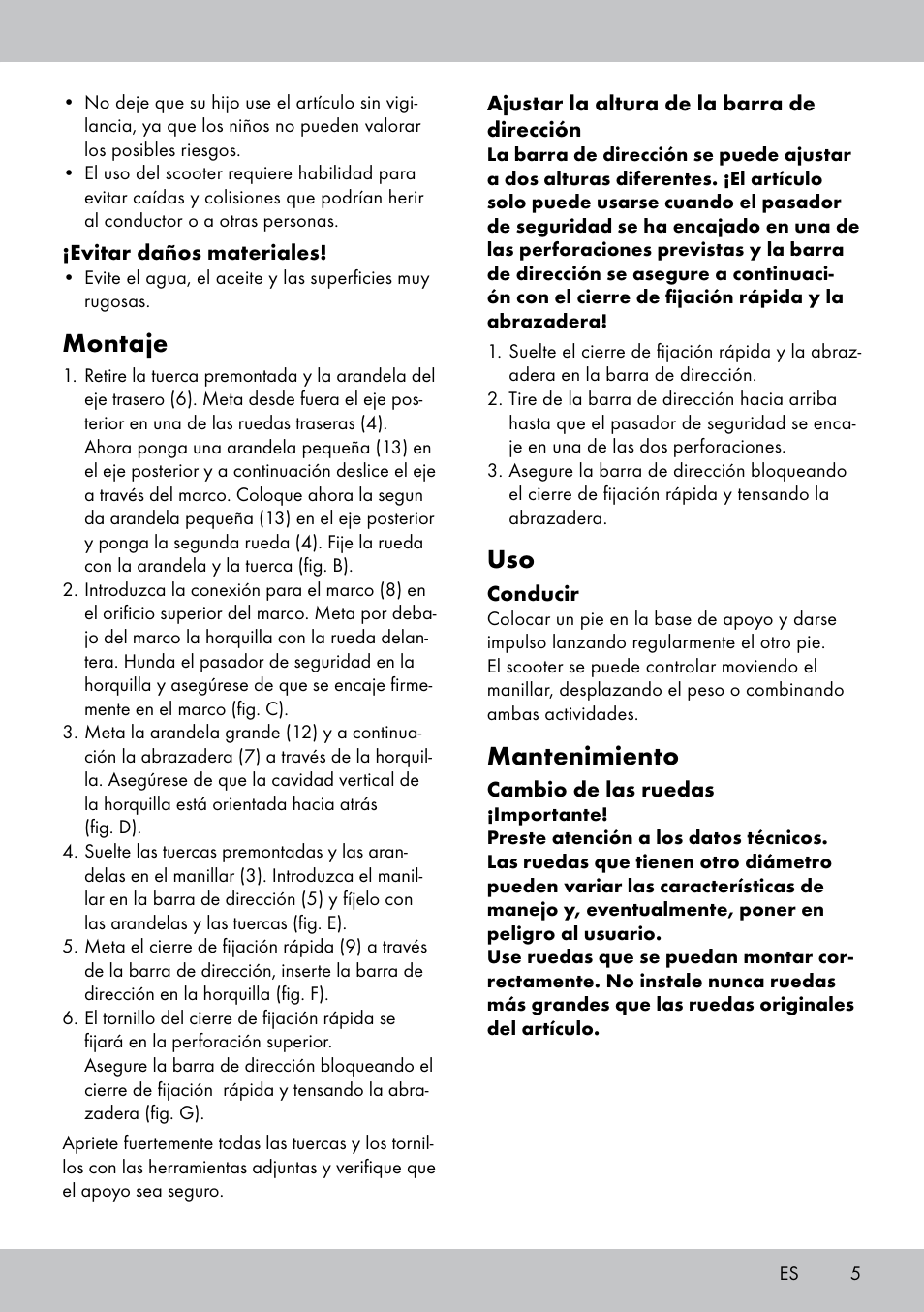 Montaje, Mantenimiento | Playtive Tri Scooter User Manual | Page 5 / 20