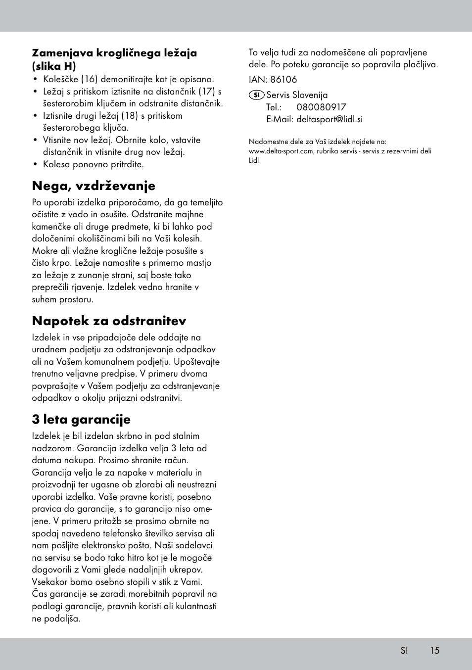 Nega, vzdrževanje, Napotek za odstranitev, 3 leta garancije | Playtive Scooter User Manual | Page 15 / 28