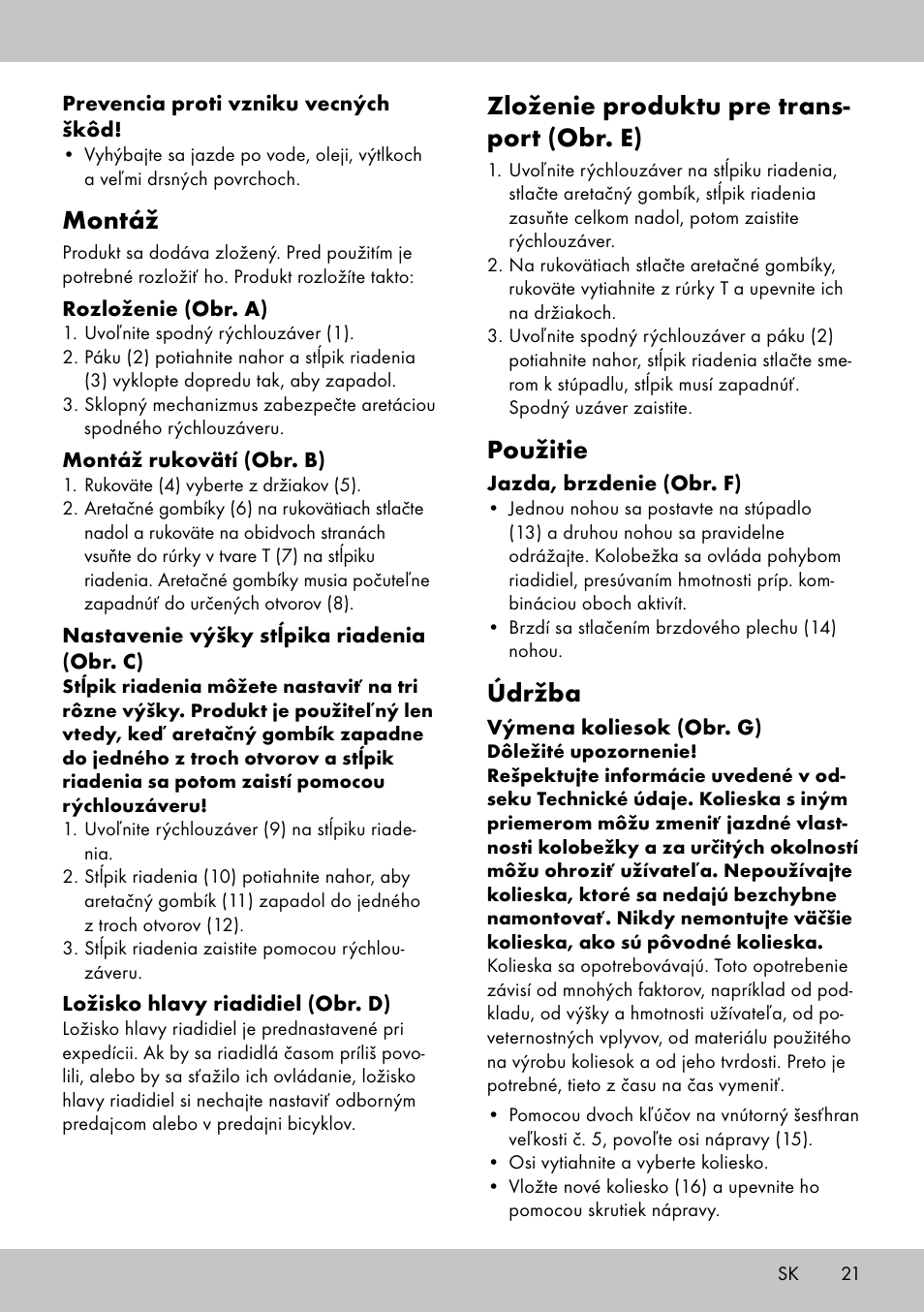 Montáž, Zloženie produktu pre trans- port (obr. e), Použitie | Údržba | Playtive Scooter User Manual | Page 21 / 28