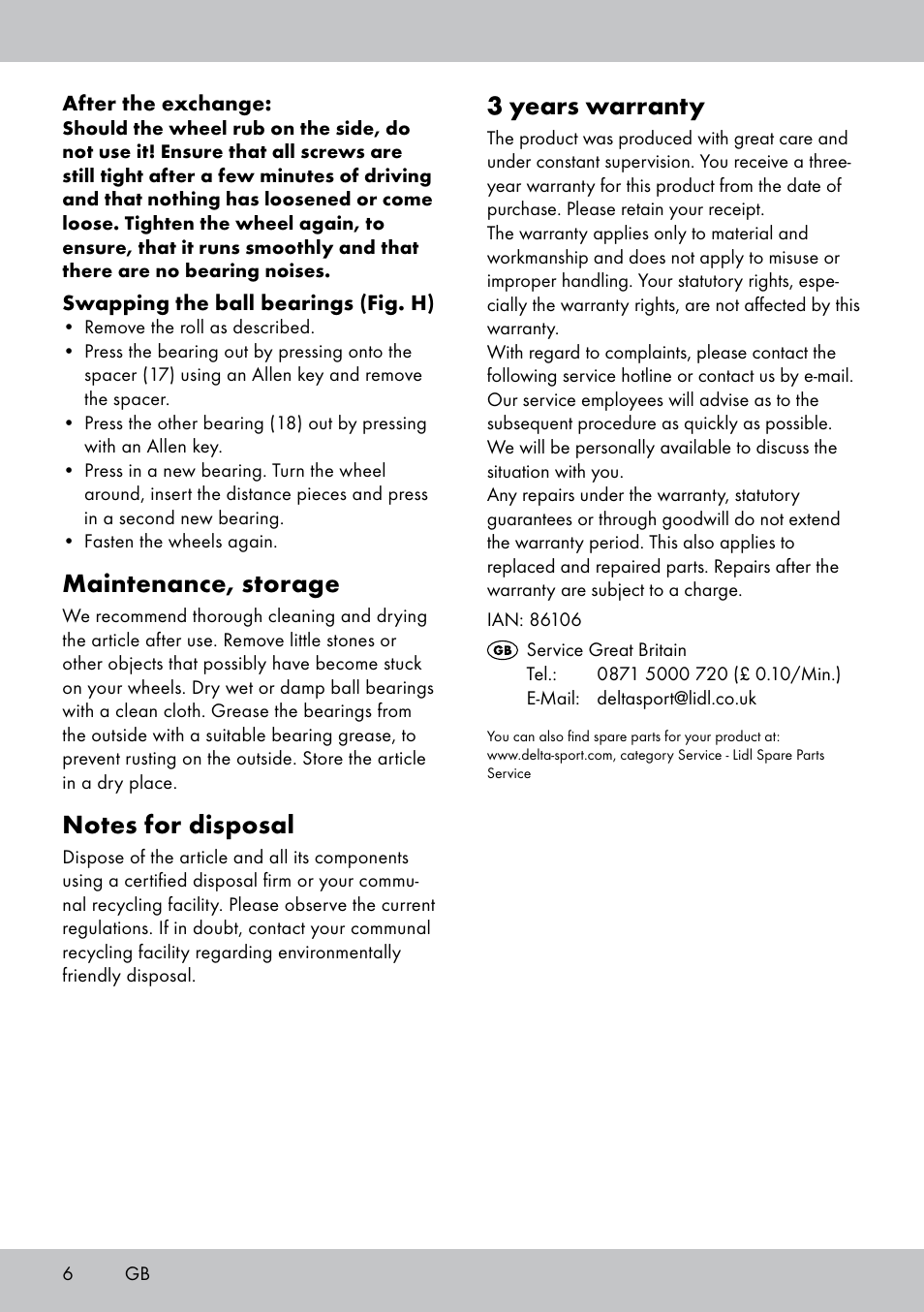 3 years warranty, Maintenance, storage | Playtive Scooter User Manual | Page 6 / 28