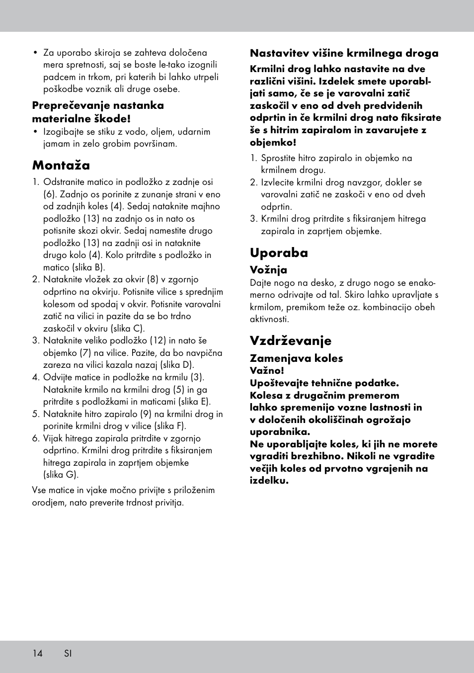 Montaža, Uporaba, Vzdrževanje | Playtive Tri Scooter User Manual | Page 14 / 28