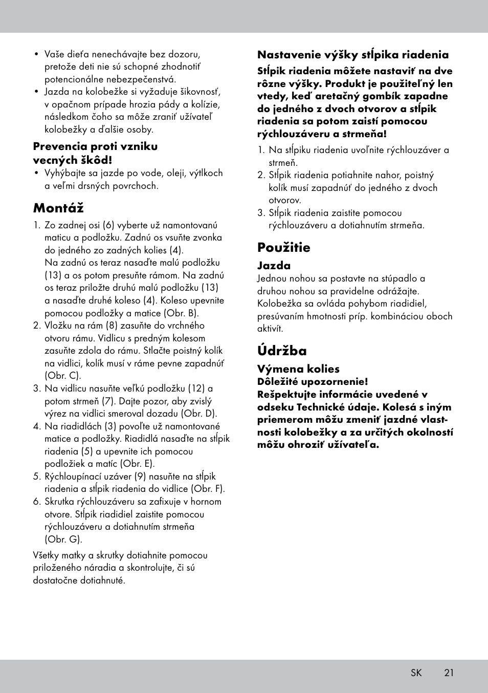 Montáž, Použitie, Údržba | Playtive Tri Scooter User Manual | Page 21 / 28