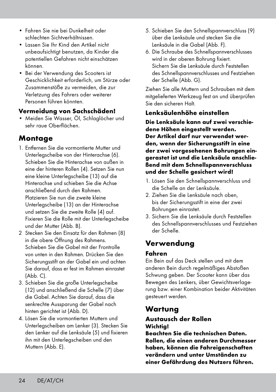 Montage, Verwendung, Wartung | Playtive Tri Scooter User Manual | Page 24 / 28