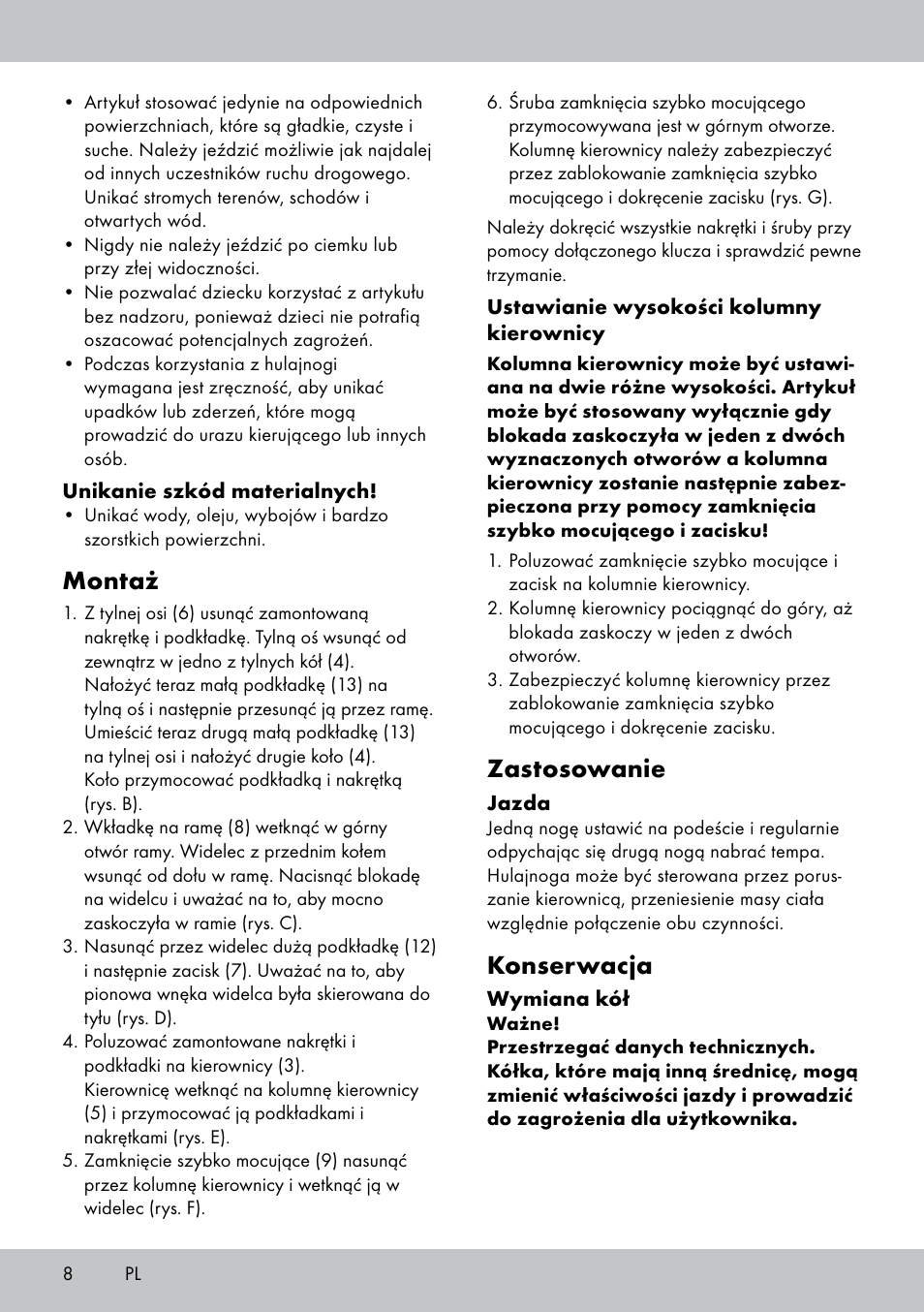 Montaż, Zastosowanie, Konserwacja | Playtive Tri Scooter User Manual | Page 8 / 28