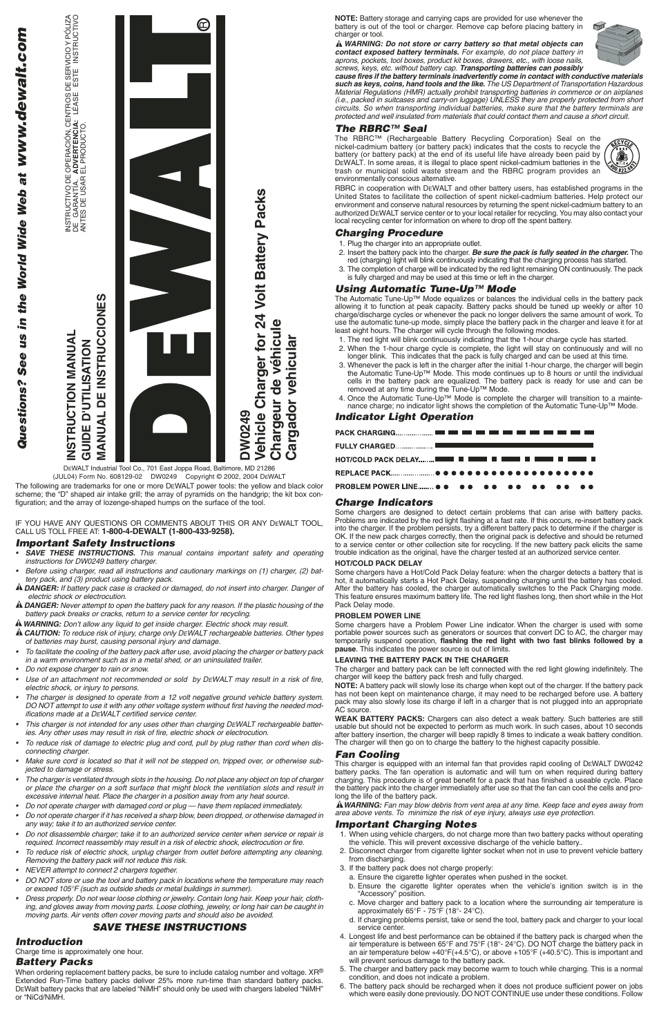 DeWalt DC9071 User Manual | 4 pages