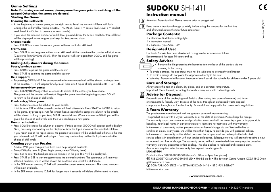 Playtive Sudoku User Manual | 2 pages
