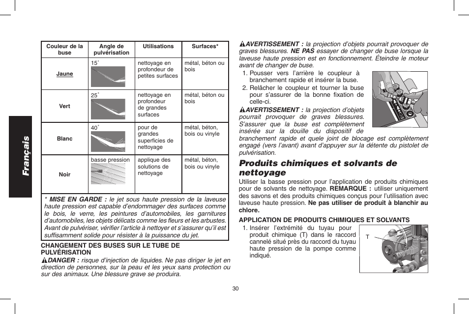 Français, Produits chimiques et solvants de nettoyage | DeWalt DP3700 User Manual | Page 30 / 64