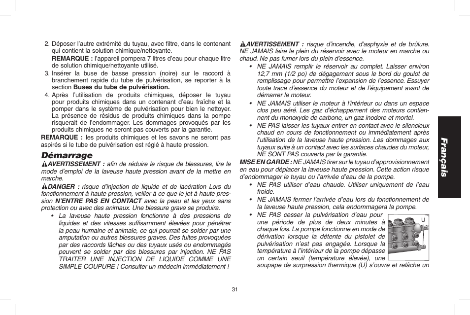 Français, Démarrage | DeWalt DP3700 User Manual | Page 31 / 64
