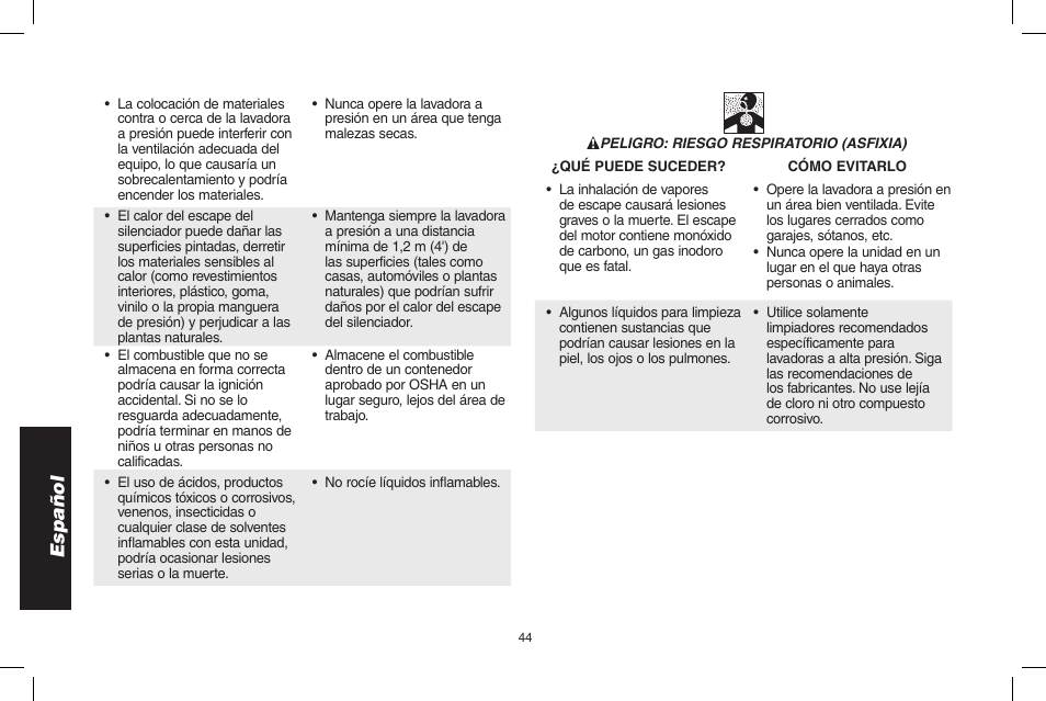 Español | DeWalt DP3700 User Manual | Page 44 / 64