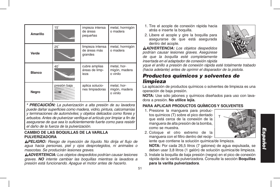 Español, Productos químicos y solventes de limpieza | DeWalt DP3700 User Manual | Page 51 / 64