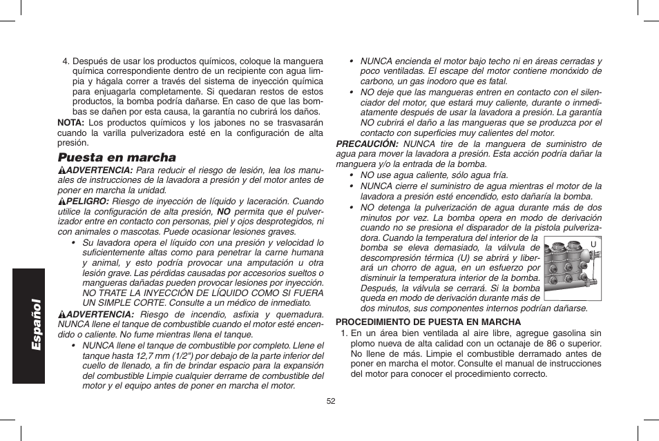 Español, Puesta en marcha | DeWalt DP3700 User Manual | Page 52 / 64