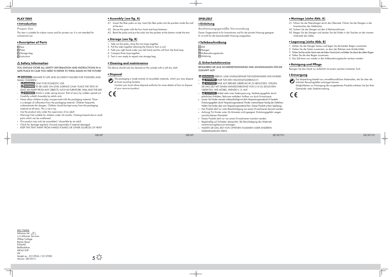 Playtive Play Tent User Manual | Page 2 / 2