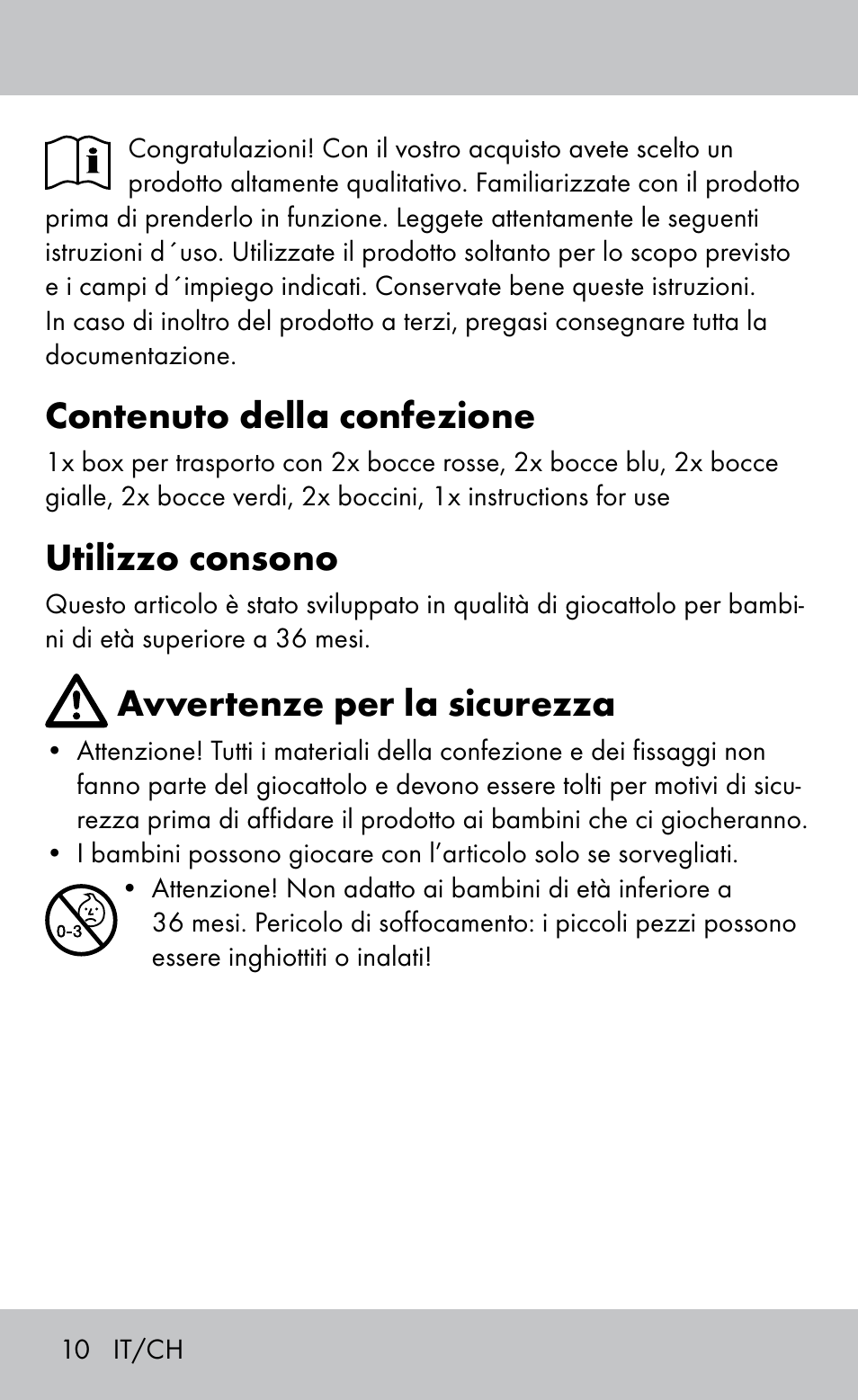 Contenuto della confezione, Utilizzo consono, Avvertenze per la sicurezza | Playtive Bocce Set User Manual | Page 10 / 20