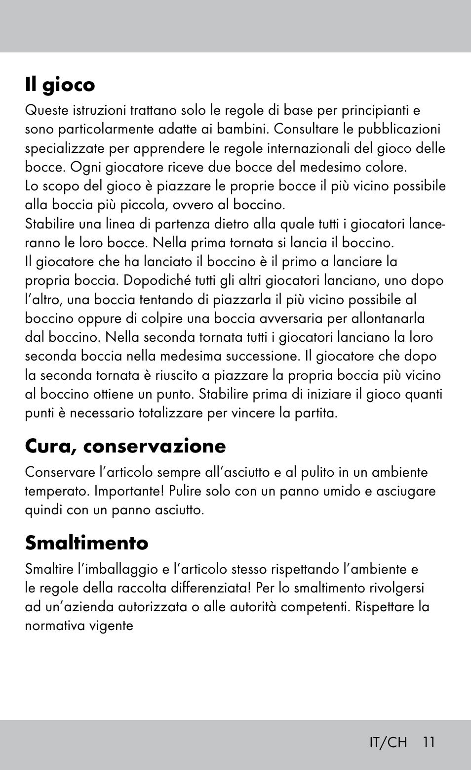 Il gioco, Cura, conservazione, Smaltimento | Playtive Bocce Set User Manual | Page 11 / 20