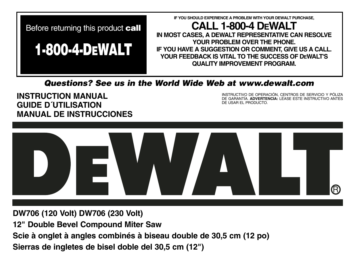 DeWalt DW706 User Manual | 52 pages