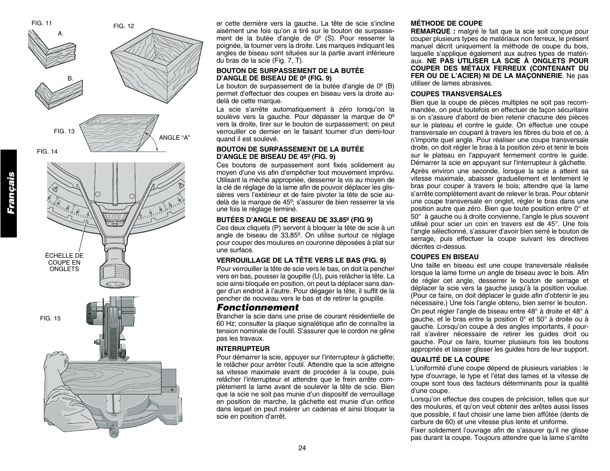 Français, Fonctionnement | DeWalt DW706 User Manual | Page 26 / 52