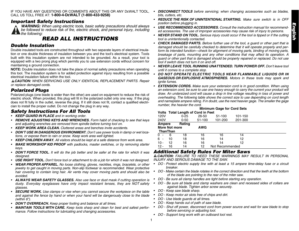 Read all instructions | DeWalt DW706 User Manual | Page 3 / 52