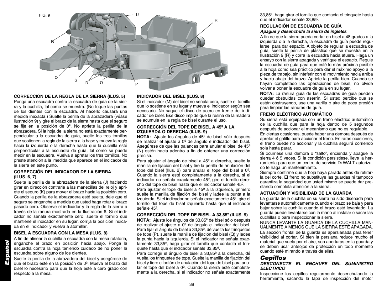 Español, Cepillos | DeWalt DW706 User Manual | Page 40 / 52