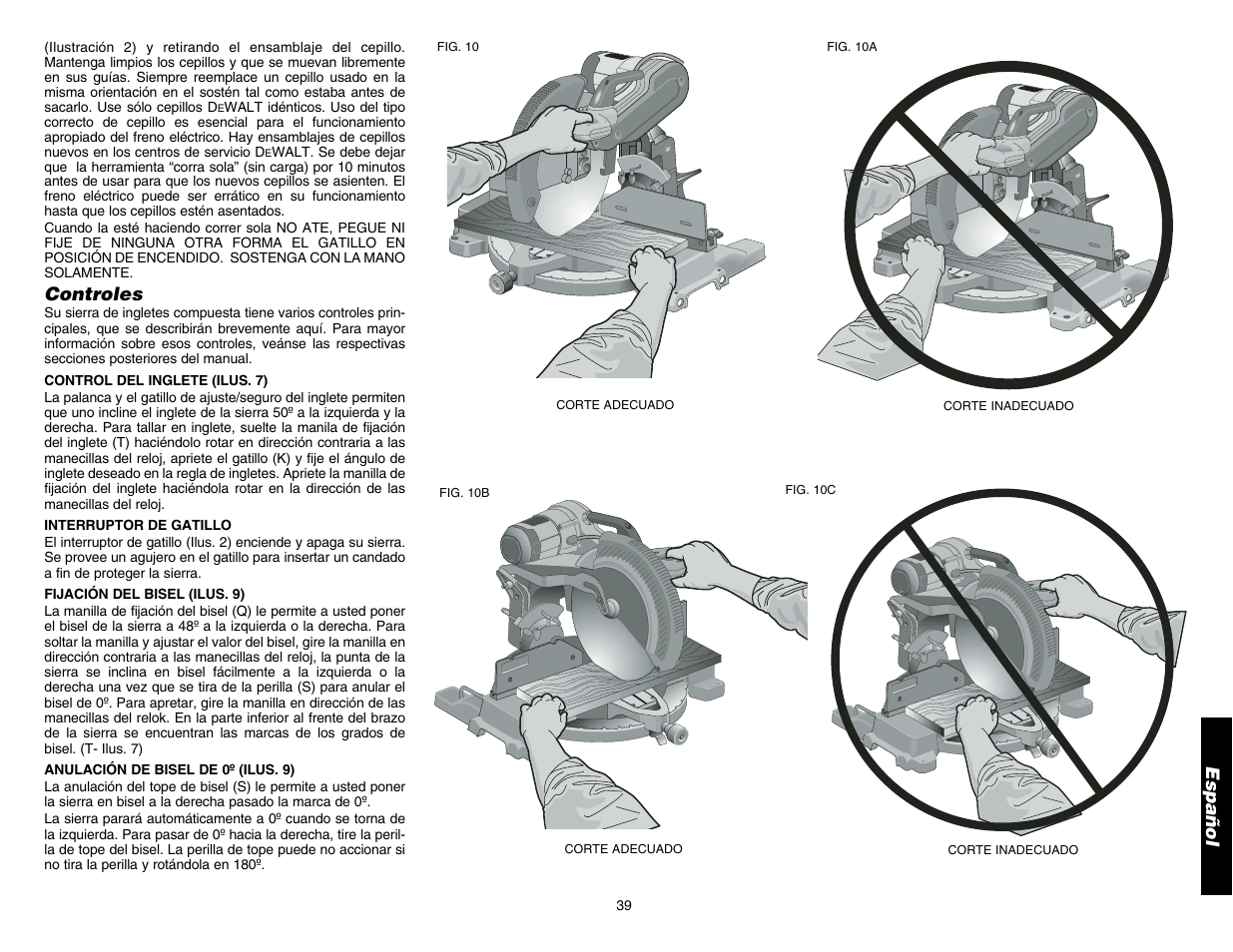 Español, Controles | DeWalt DW706 User Manual | Page 41 / 52