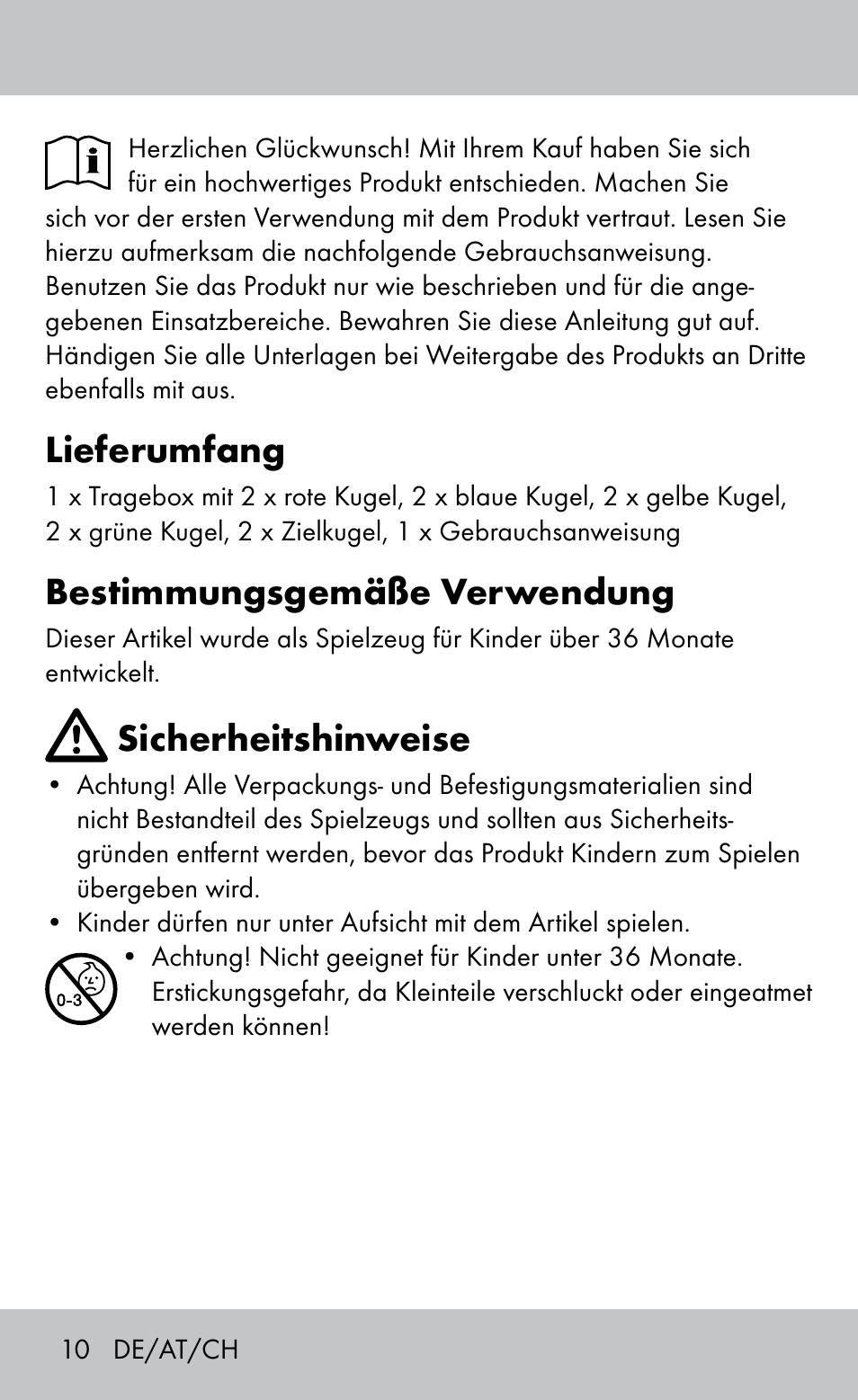Lieferumfang, Bestimmungsgemäße verwendung, Sicherheitshinweise | Playtive Bocce Set User Manual | Page 10 / 16