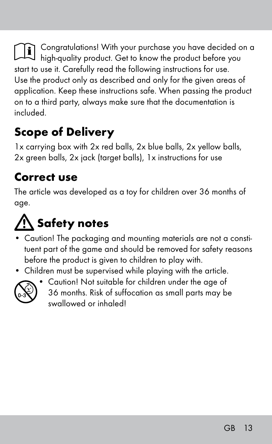 Scope of delivery, Correct use | Playtive Bocce Set User Manual | Page 13 / 16