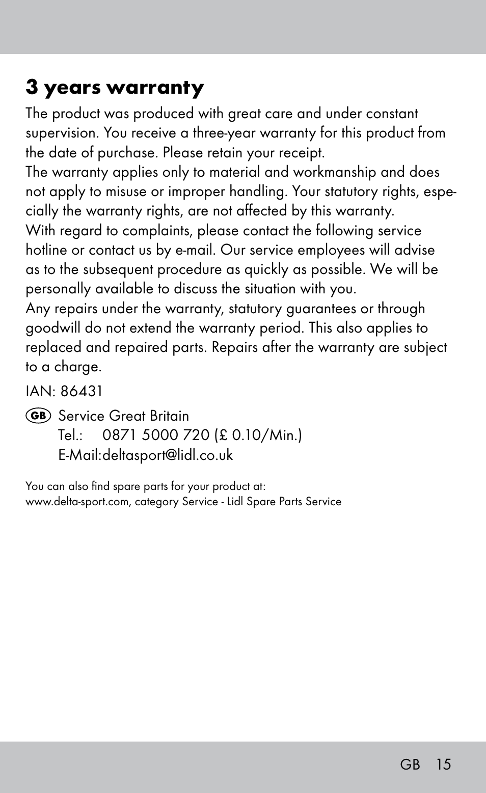 3 years warranty | Playtive Bocce Set User Manual | Page 15 / 16