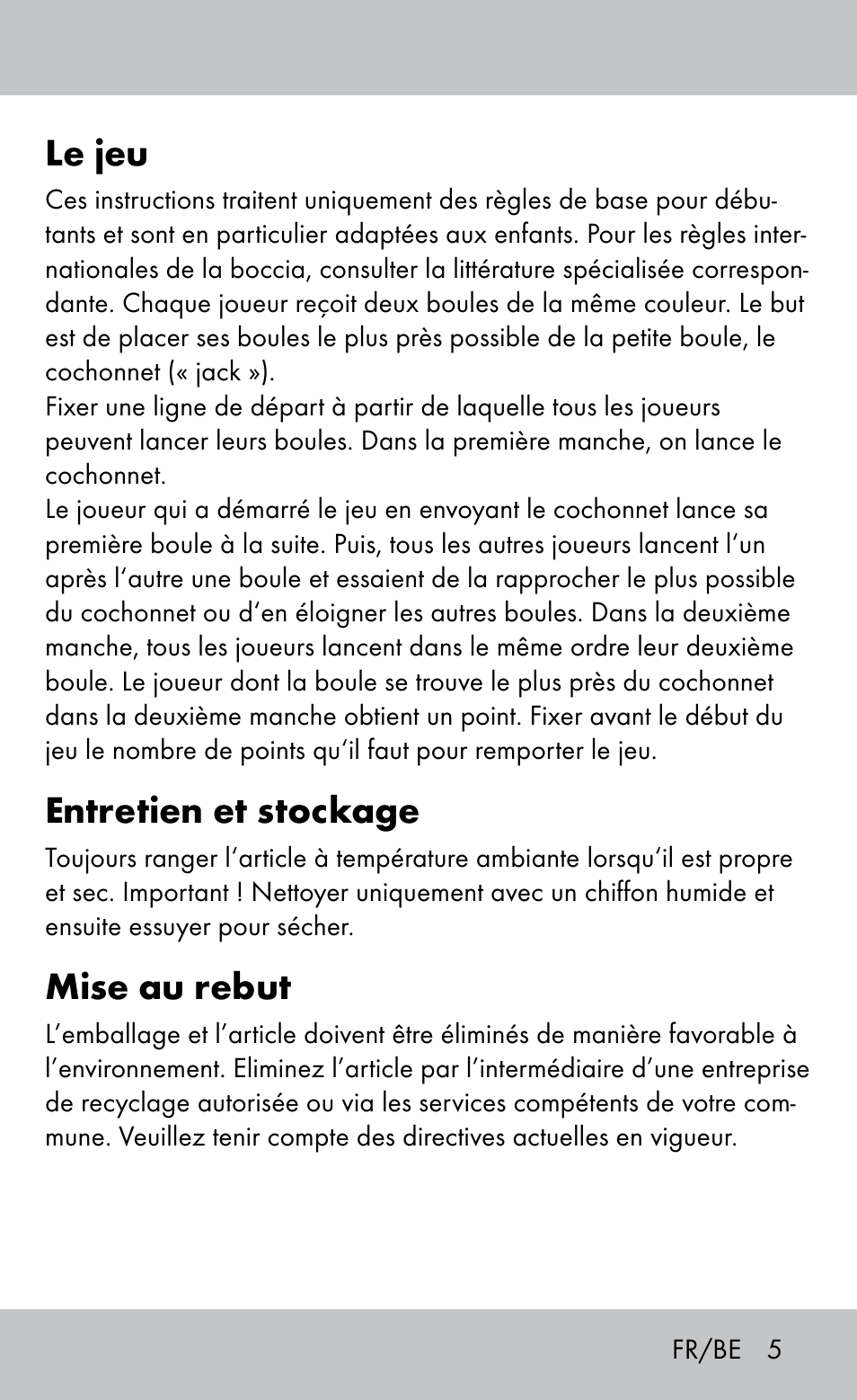 Le jeu, Entretien et stockage, Mise au rebut | Playtive Bocce Set User Manual | Page 5 / 16