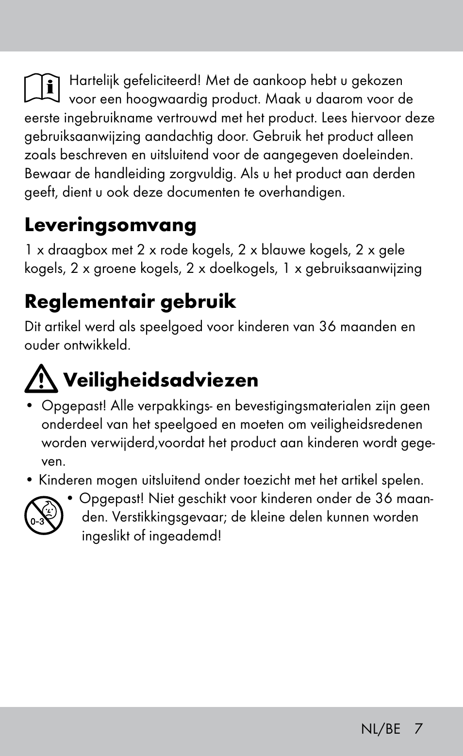 Leveringsomvang, Reglementair gebruik, Veiligheidsadviezen | Playtive Bocce Set User Manual | Page 7 / 16