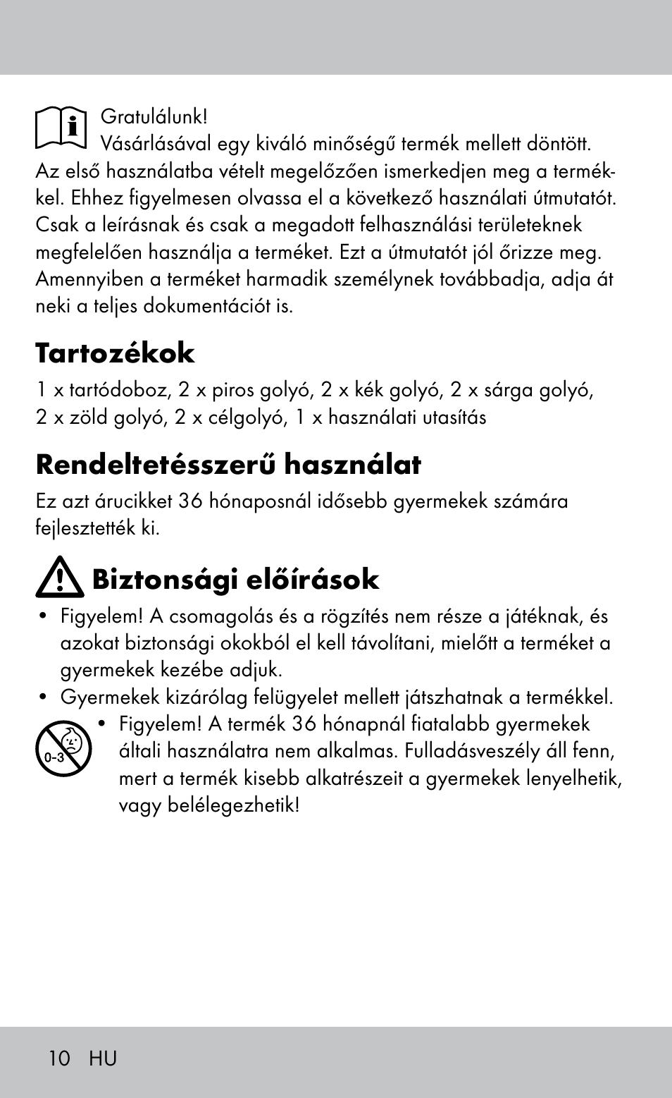 Tartozékok, Rendeltetésszerű használat, Biztonsági előírások | Playtive Bocce Set User Manual | Page 10 / 28