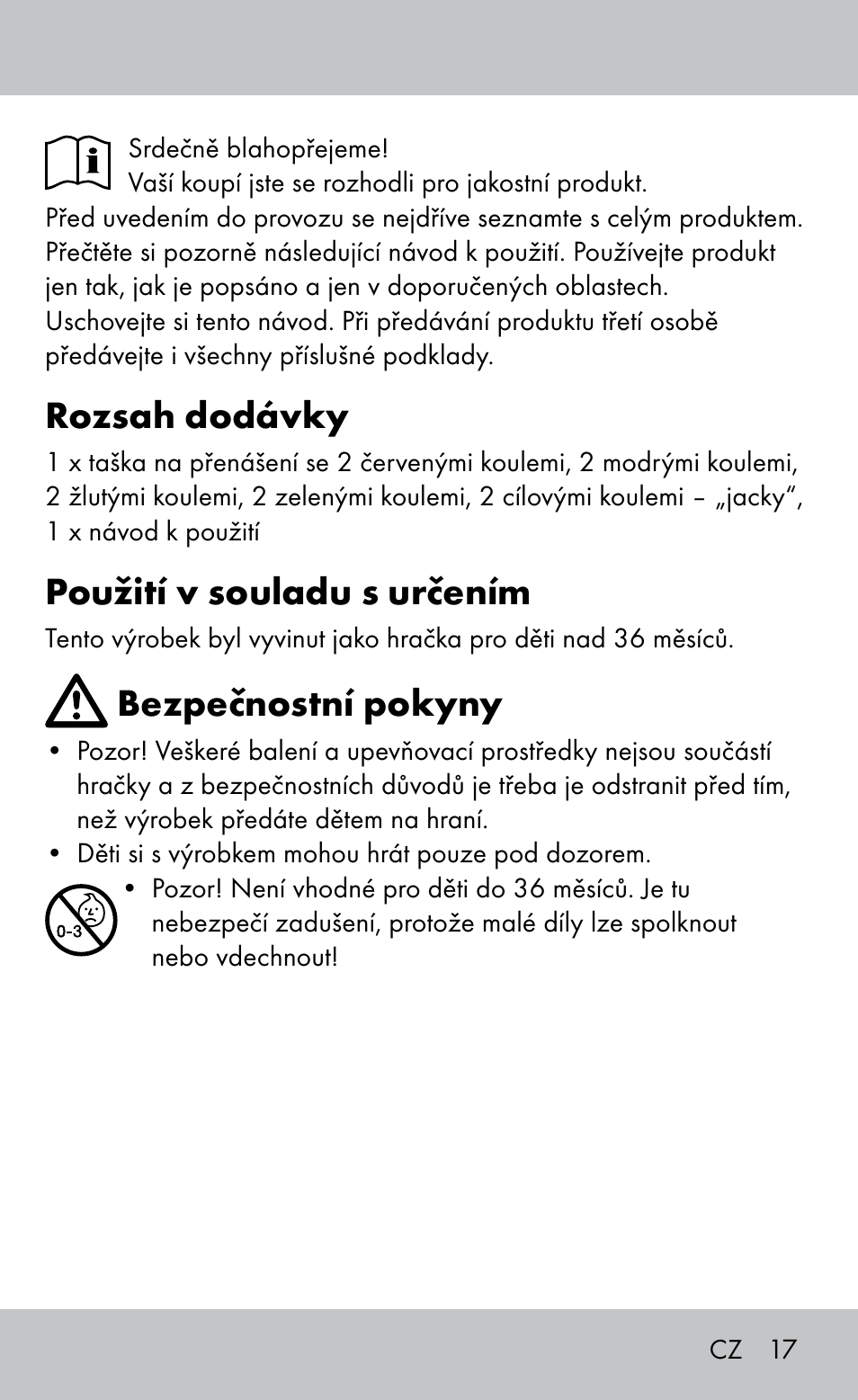 Rozsah dodávky, Použití v souladu s určením, Bezpečnostní pokyny | Playtive Bocce Set User Manual | Page 17 / 28
