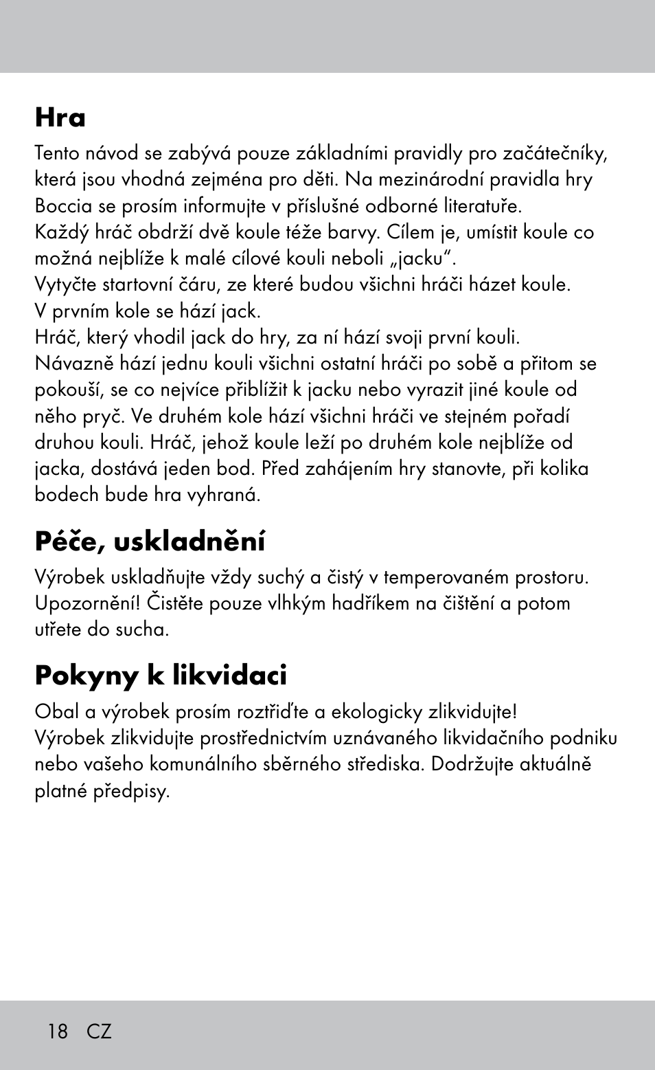 Péče, uskladnění, Pokyny k likvidaci | Playtive Bocce Set User Manual | Page 18 / 28