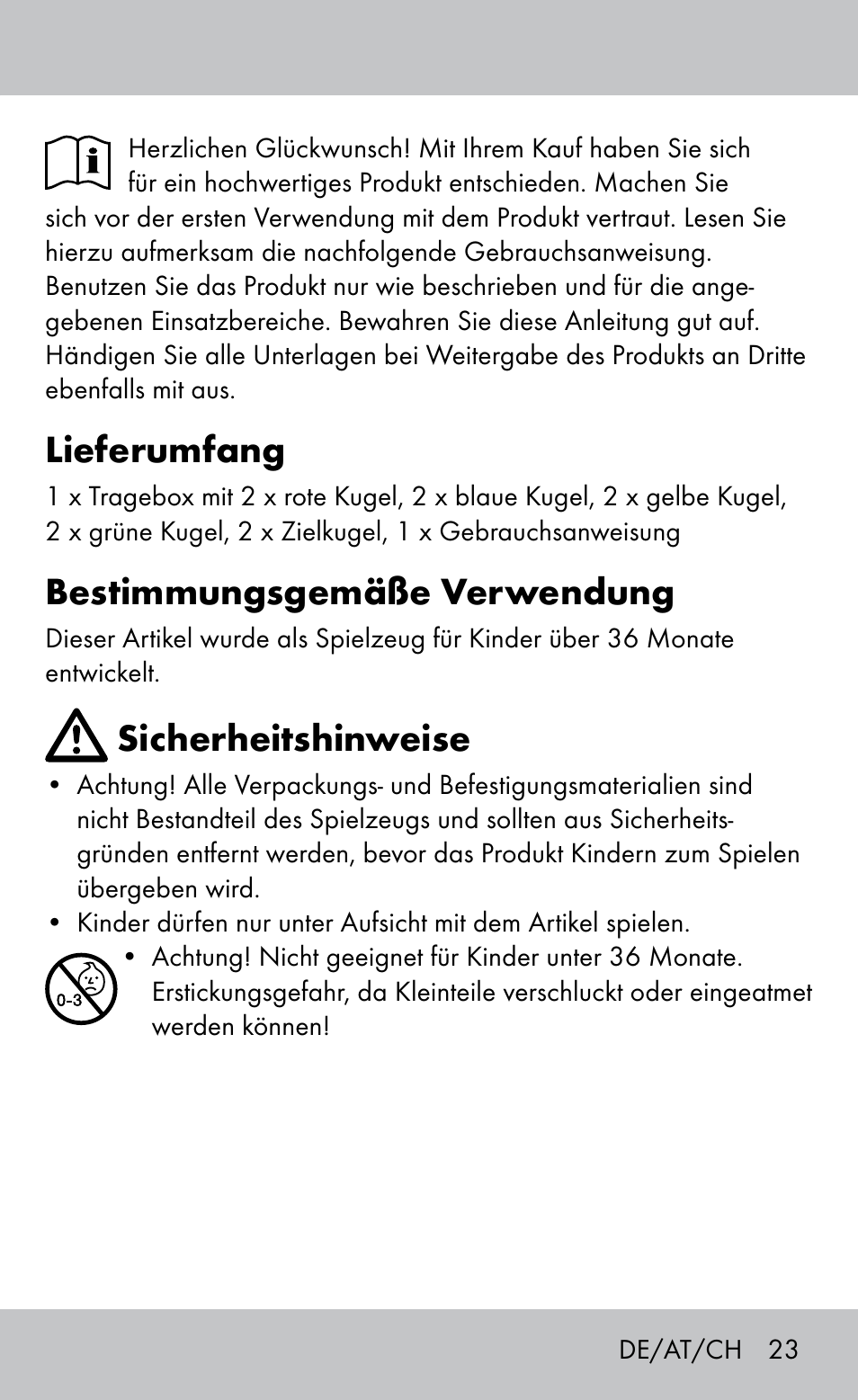 Lieferumfang, Bestimmungsgemäße verwendung, Sicherheitshinweise | Playtive Bocce Set User Manual | Page 23 / 28