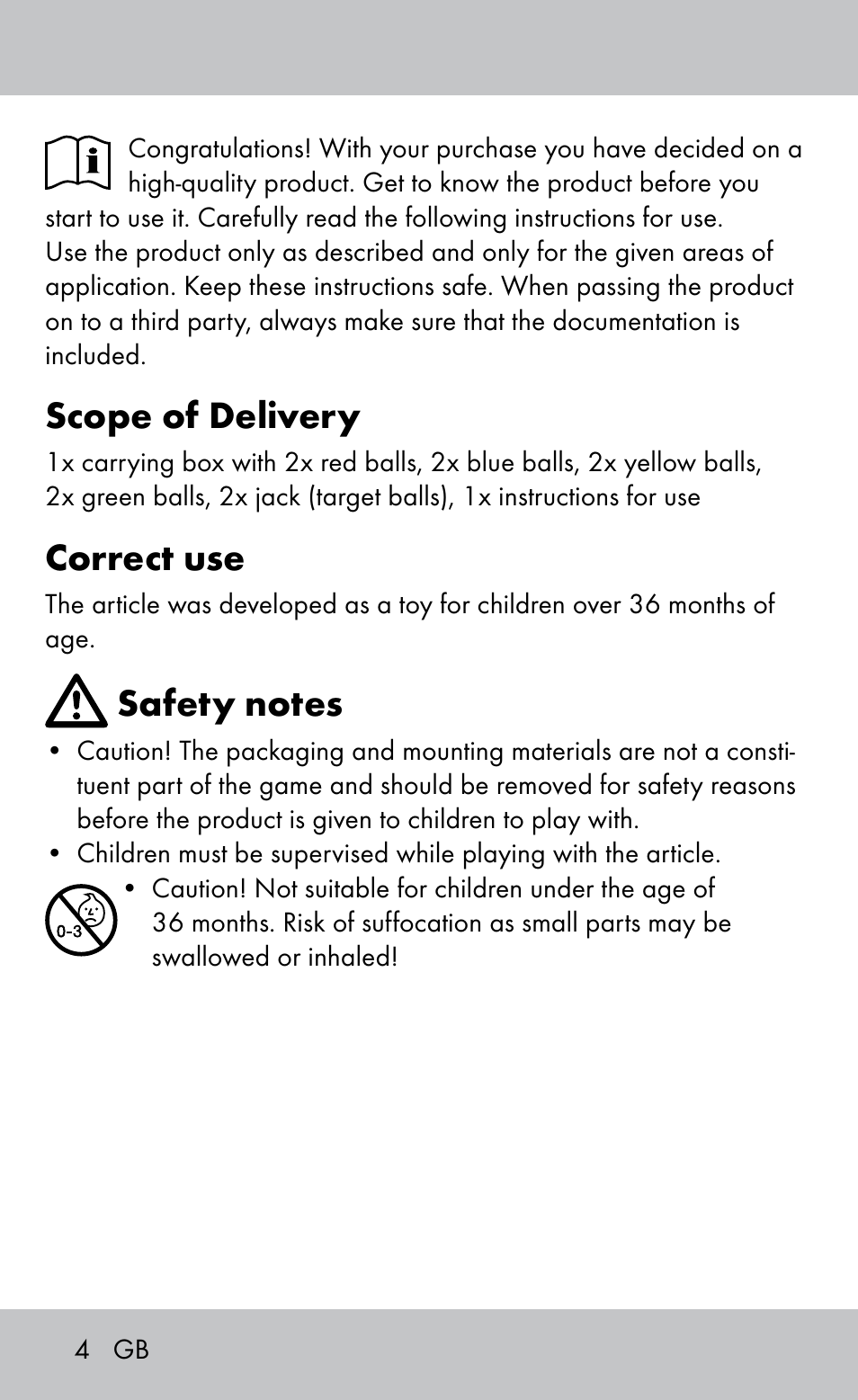 Scope of delivery, Correct use | Playtive Bocce Set User Manual | Page 4 / 28